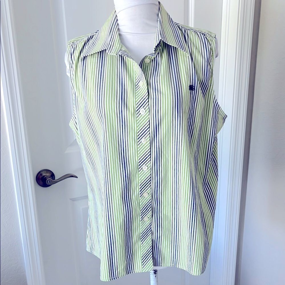 Lilly Pulitzer Vintage Striped Sleeveless Blouse Embroidered Palm Tree SZ 12